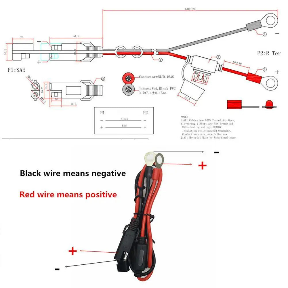 SAE Quick Release Cable Fuse & O-Ring Terminal 16AWG Harness Battery Charger Cable QXL