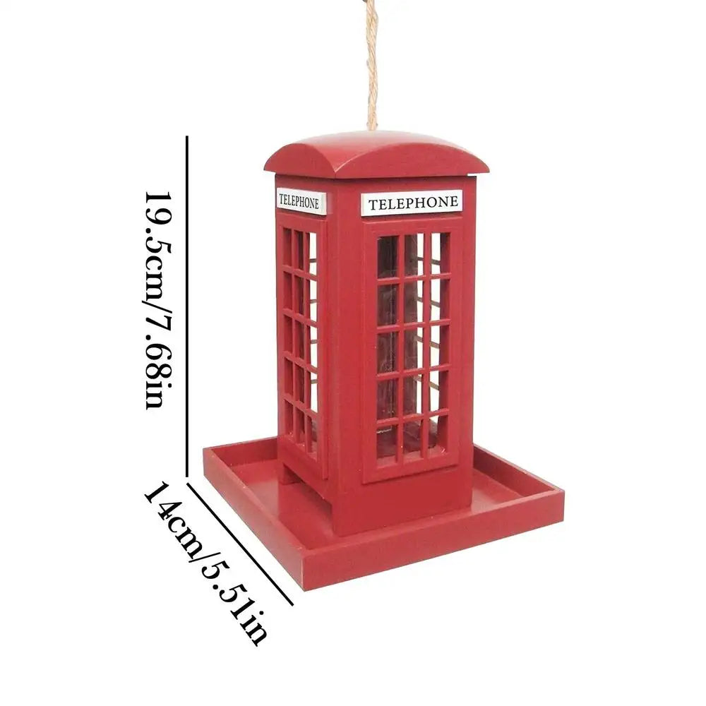 Red Telephone Box Wooden Bird Feeder | Hangable Garden Décor Decorative Bird Feeder QXL Red
