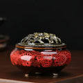 Ice Crack Ceramic Incense Burner with Hollow Lid | Cone & Stick Incense Burner QXL Red