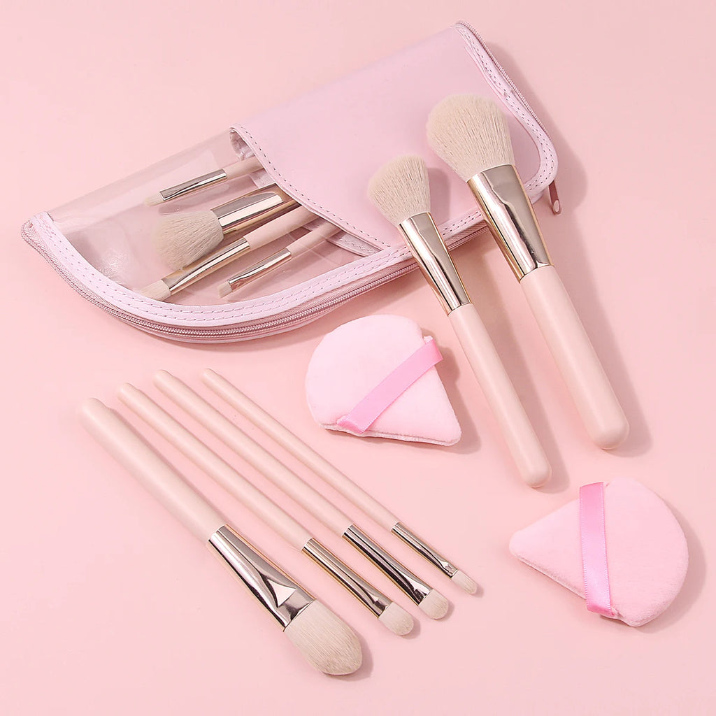 KOSSHOW 13-Pc Makeup Brush Set with Puffs & Pink Zipper Bag Makeup Brush Set QXL