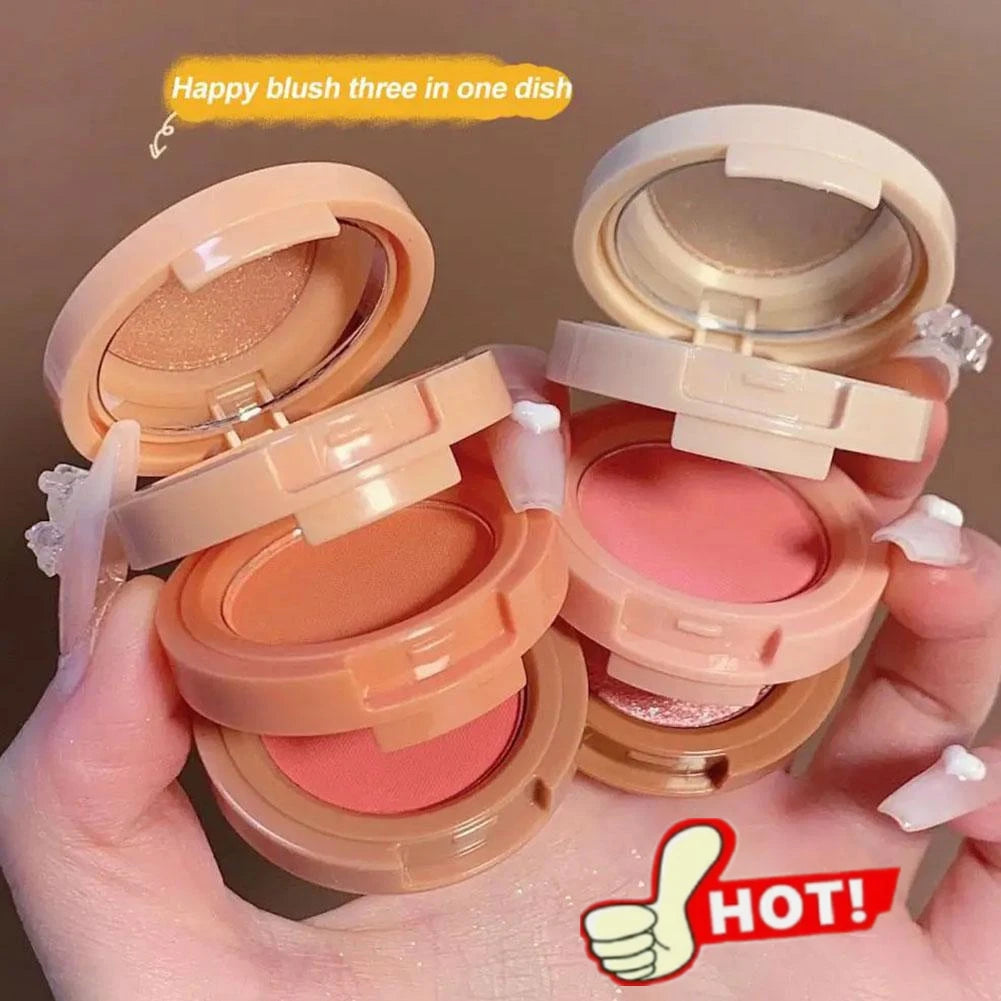3-in-1 Blush Highlighter Contour Palette | Matte & Glitter Makeup Palette QXL