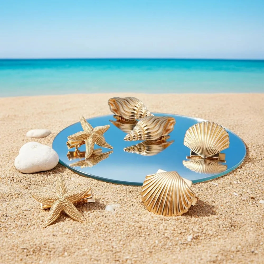 3-Pack Boho Seashell Starfish Hair Clips | Beach Barrettes Set Hair Clip Set QXL