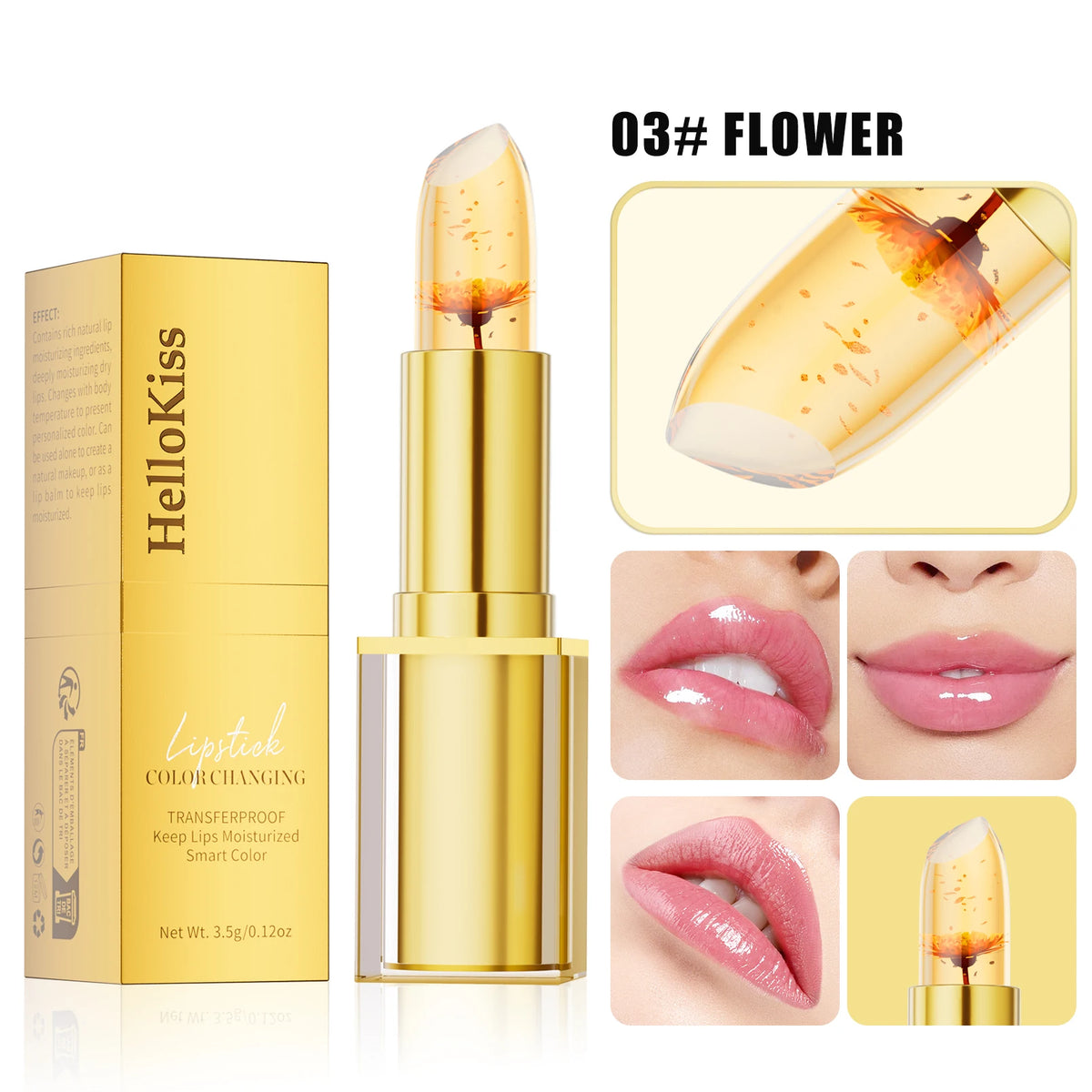Hello Kiss Gold Foil Color-Change Plumping Lip Balm Longwear Color-Change Lip Balm QXL 03 Full Size