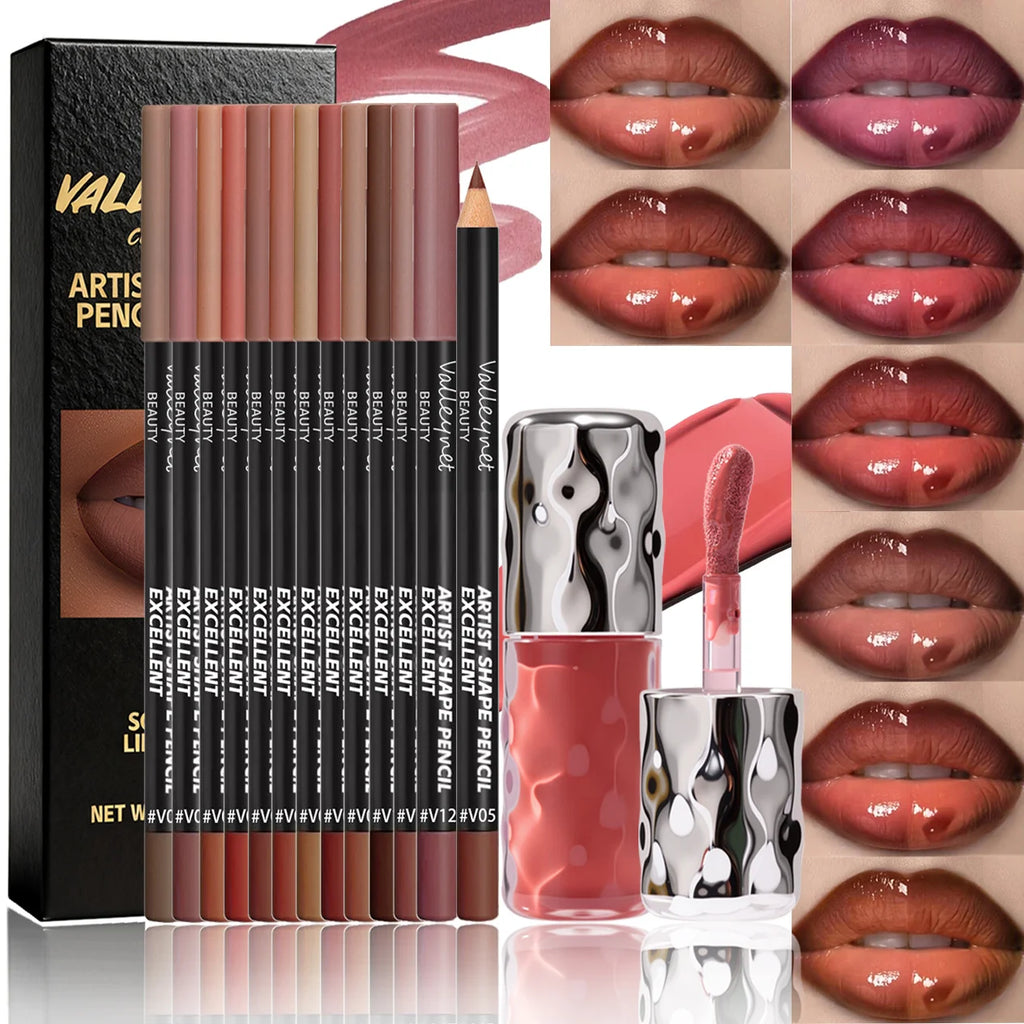 13-Pc Matte Lip Liner & Gloss Set – Waterproof, Long-Lasting Lip Liner Set QXL set