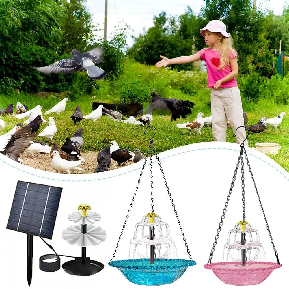 Hanging Solar Bird Bath Fountain | Garden Patio Decor Solar Bird Bath Fountain QXL