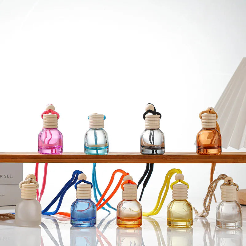 10ml Refillable Car Aroma Bottle with Wooden Cap Hanger Car Aroma Bottle QXL