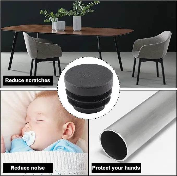 8-Pack Black Round Plastic Tube End Caps | Pipe Plugs 10–60mm Tube End Caps QXL