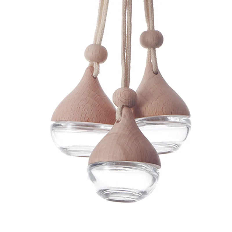 7ml Glass Pendant Car Perfume Bottle with Wood Lid | Refillable Perfume Bottle QXL