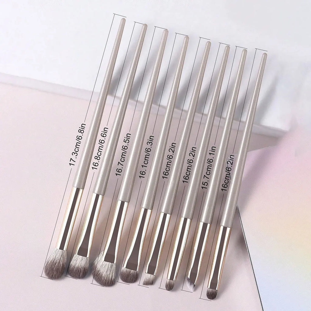 8-Piece Portable Eye Makeup Brush Set – Champagne Silver Eye Makeup Brush Set QXL