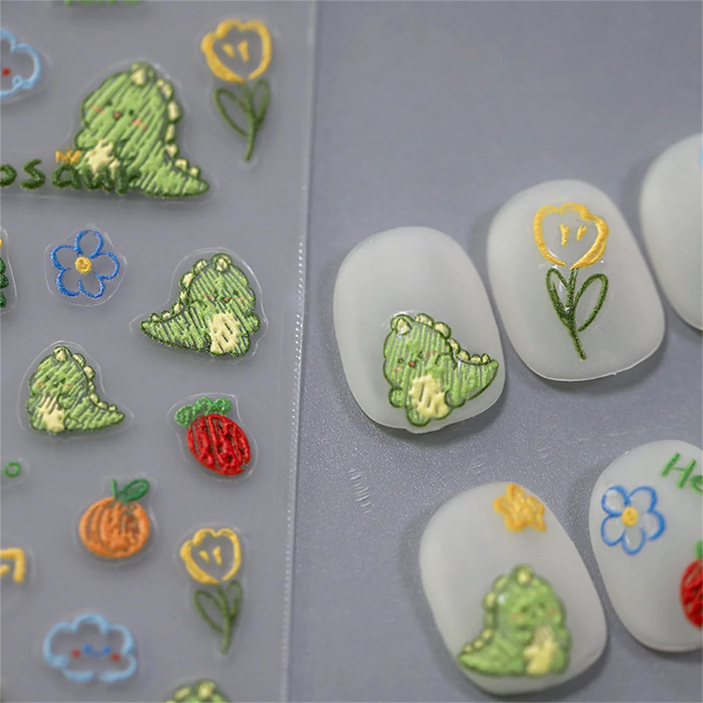 5D Kawaii Dinosaur Nail Art Stickers | Self-Adhesive Decals Nail Art Stickers QXL