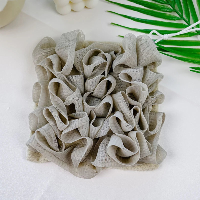 2-in-1 Exfoliating Loofah Bath Sponge with Drawstring Closure Exfoliating Bath Sponge QXL Khaki