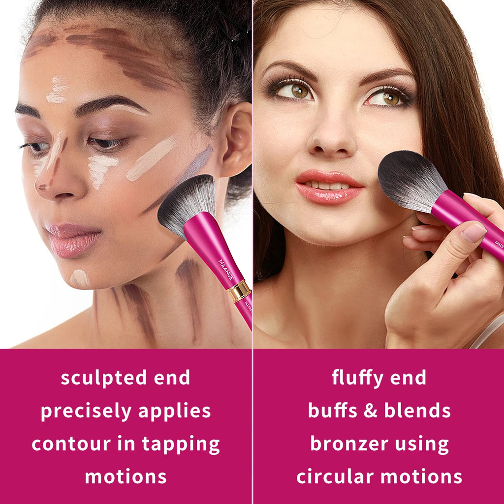 MAANGE Double-Ended Fan & Round Makeup Brush | Vegan Dual-Ended Makeup Brush QXL