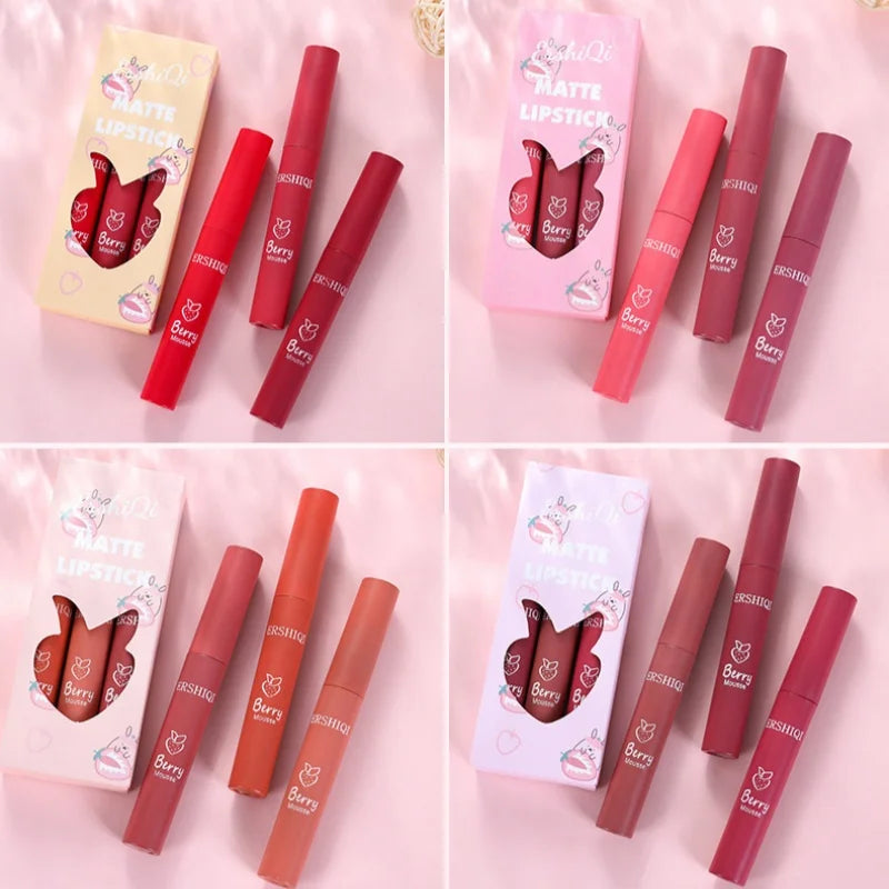 3-Piece Matte Velvet Lip Glaze Set | Nude Long-Lasting Lip Gloss Matte Lip Glaze Set QXL