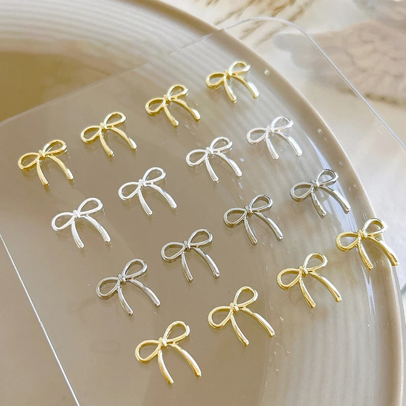 10-Pack 3D Bow Nail Art Charms | Silver & Gold Alloy Bowknot Nail Art Charms QXL