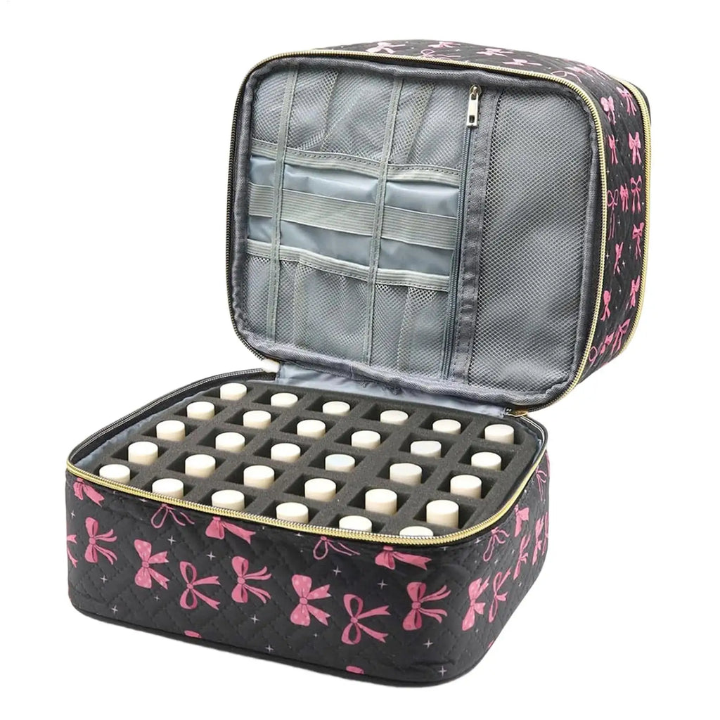 Nail Organizer Case Black Bow | Multi-Compartment Makeup Bag Nail Organizer Case QXL