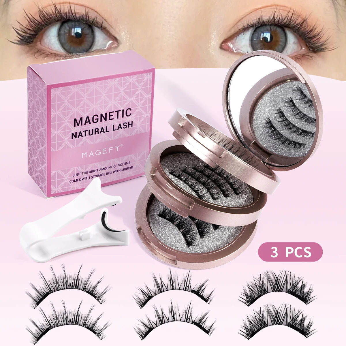 MAGEFY 3-Pair Magnetic Eyelashes Set | Glue-Free & Reusable Magnetic False Lashes QXL 3 Pairs 6-8mm Mix