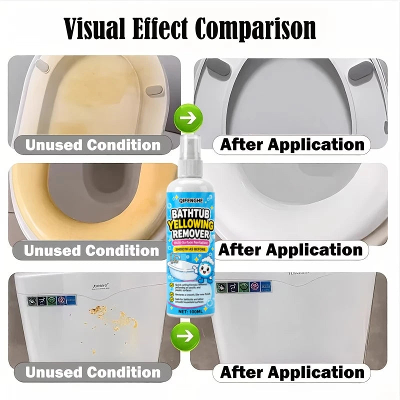 Bathtub Yellowing Remover Spray | Fast-Acting Stain Cleaner Bathroom Stain Remover QXL
