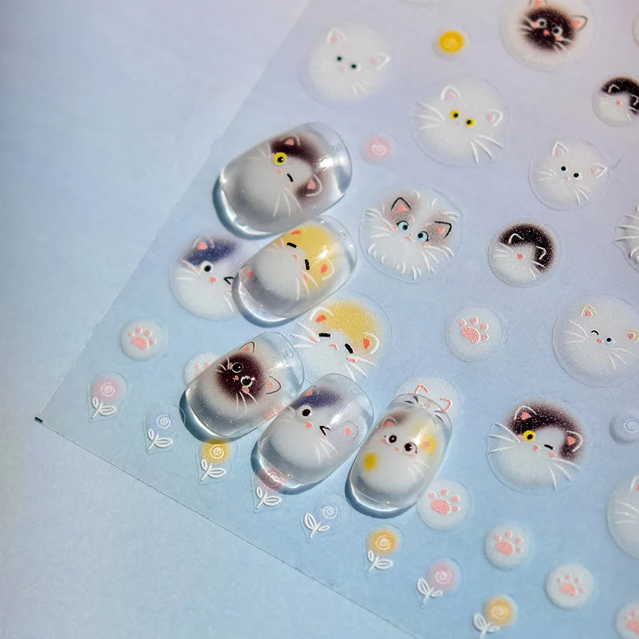 5D Kawaii Cat Nail Art Stickers | Spring Flower Decals Nail Art Stickers QXL