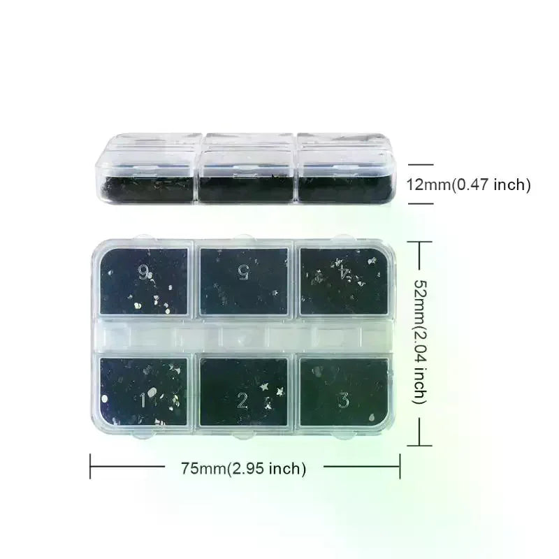 6-Grid Black Nail Art Glitter Sequins – Star Heart Circle Nail Art Sequins QXL