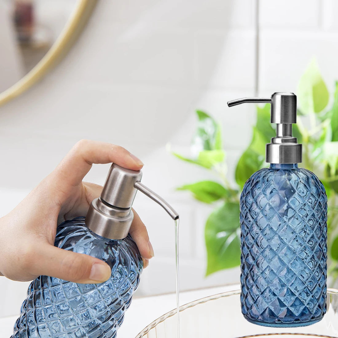 480ml Glass Soap Dispenser | Rust-Proof Stainless Steel Pump Glass Soap Dispenser QXL