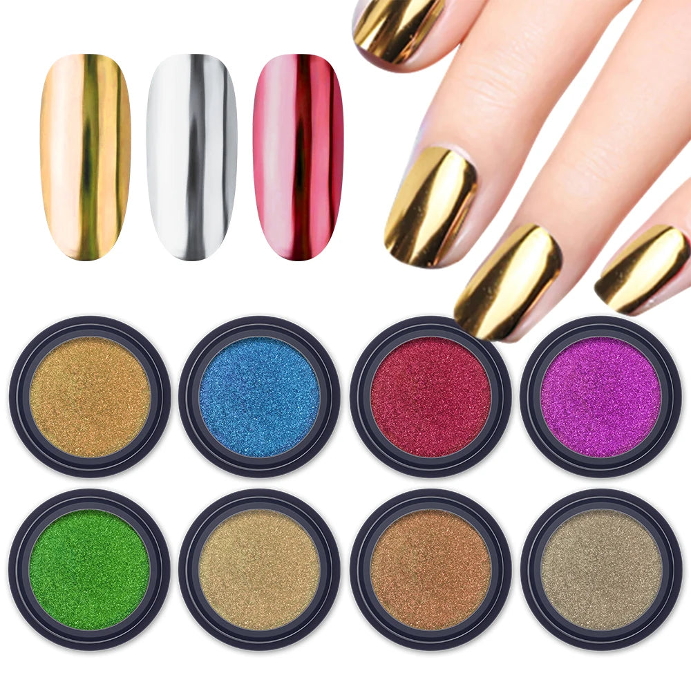 VERONNI 12-Color Chrome Nail Powder | Mirror Glitter Pigment Chrome Nail Powder QXL