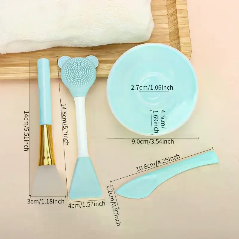 4-Piece DIY Face Mask Mixing Bowl Set | Silicone Brush & Spatula Face Mask Tool Set QXL
