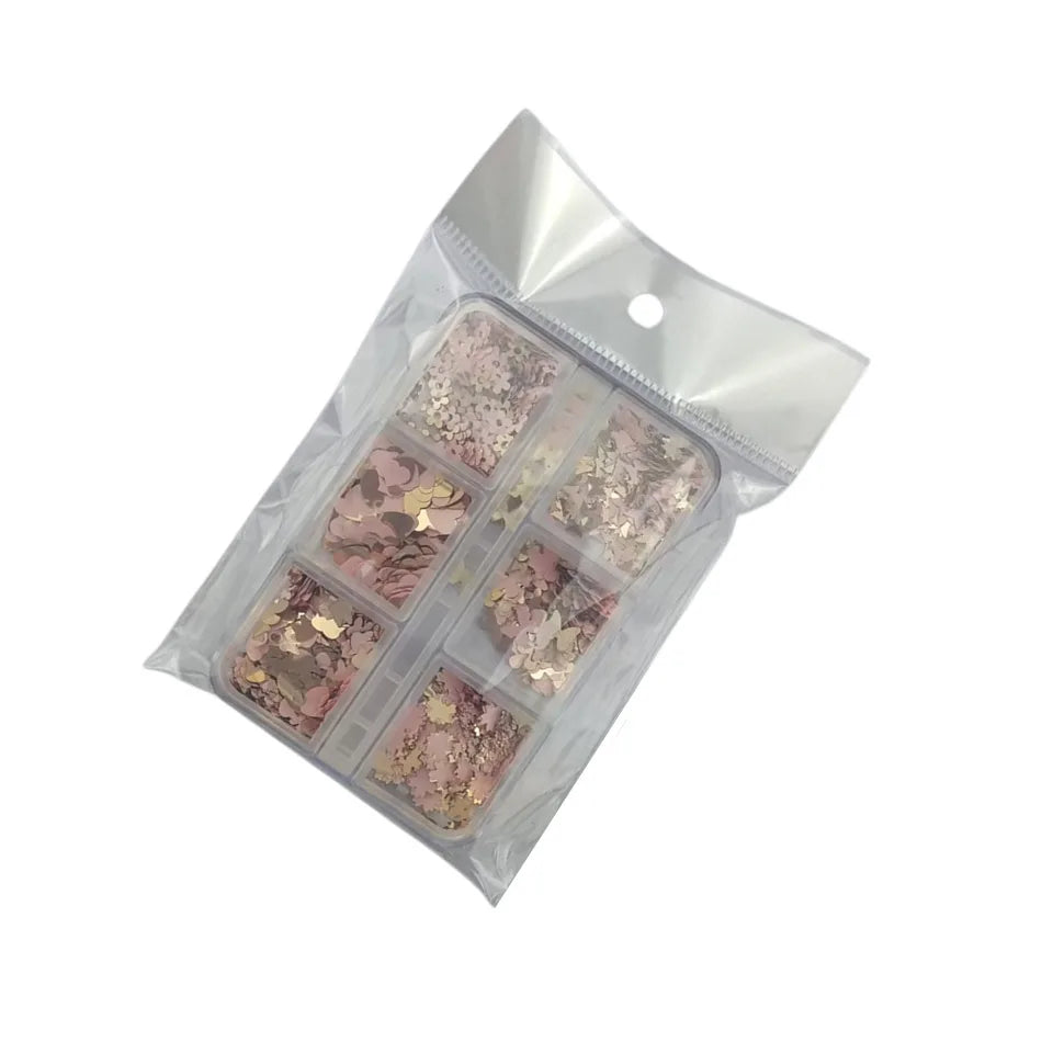 6-Box Nail & Face Glitter Set | Butterfly Flower Designs Nail Art Glitter Set QXL