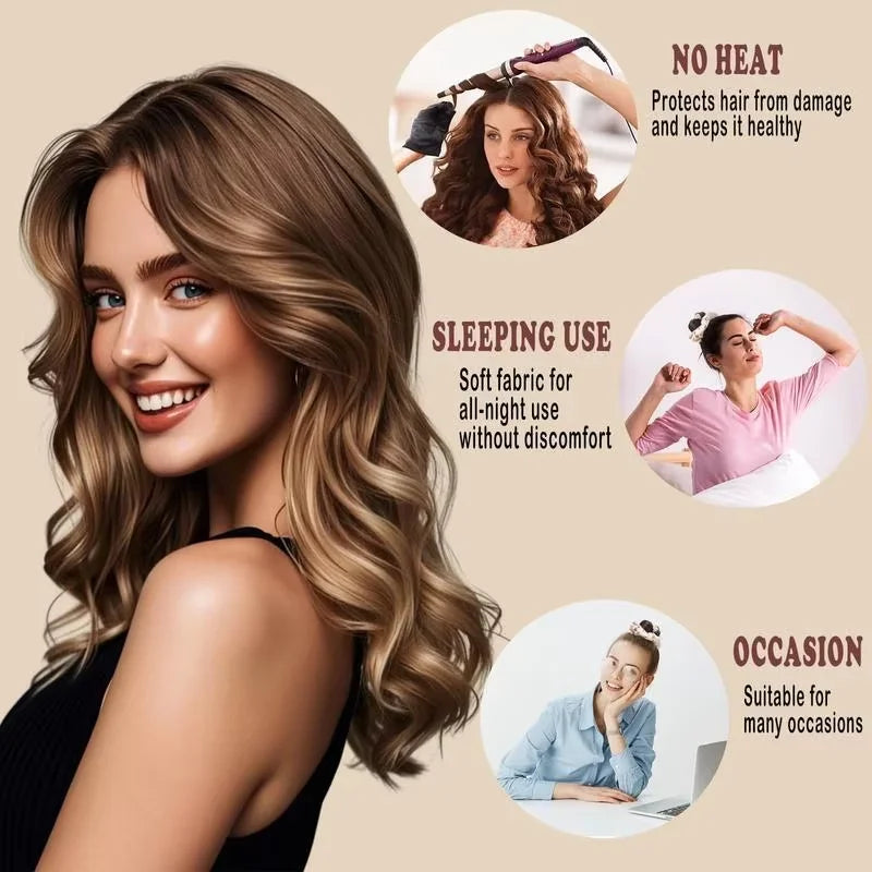 8-Color Satin Elastic Headband & Heatless Hair Curling Roller Satin Hair Roller QXL