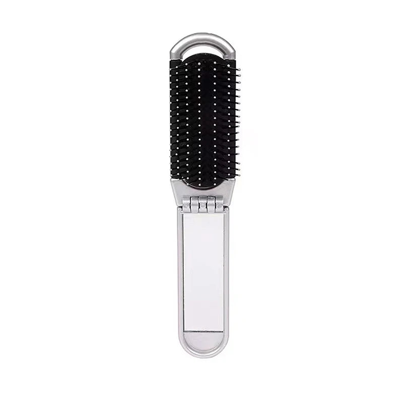 Folding Travel Hair Brush with Mirror | Anti-Static Massage Comb Folding Hair Brush QXL silvery