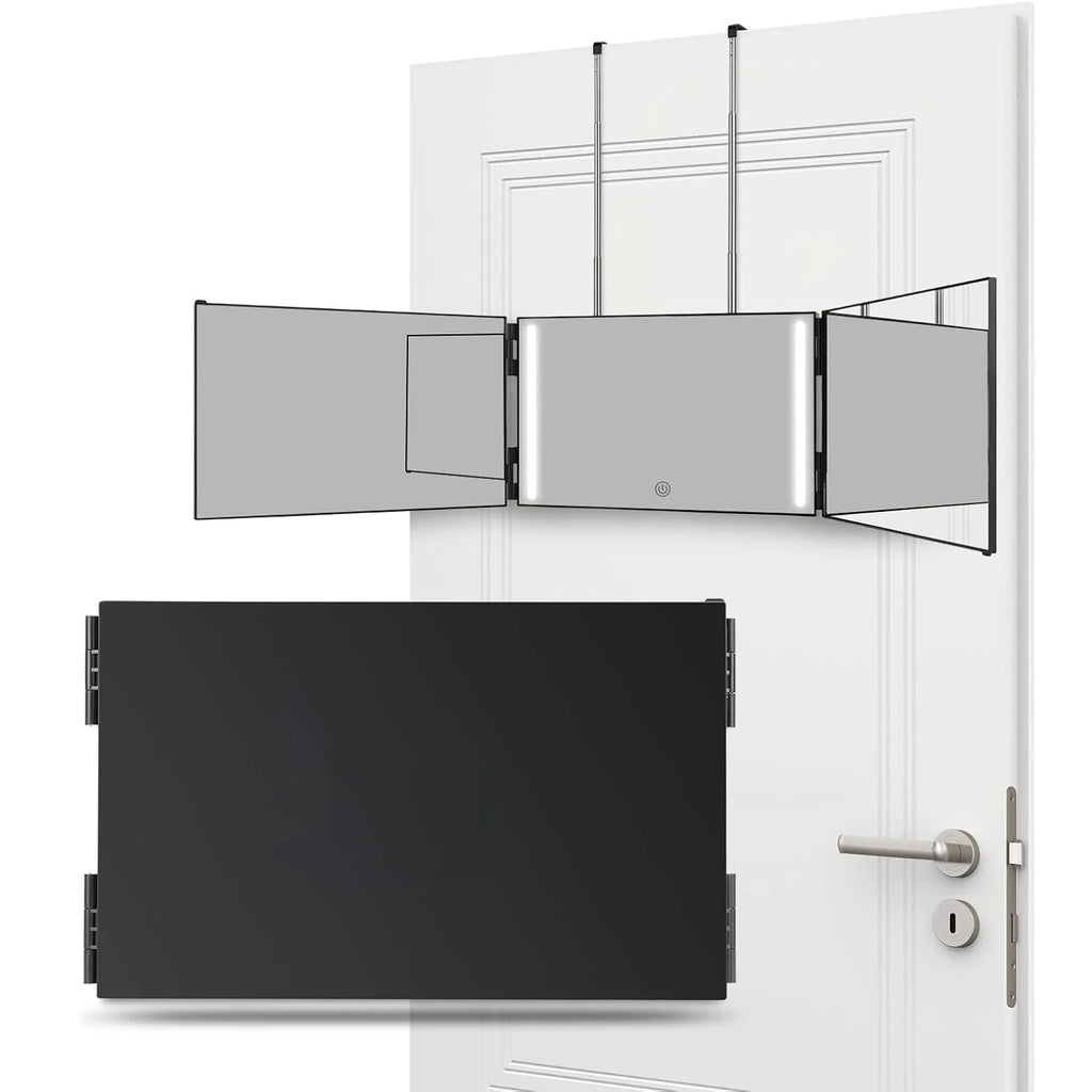 LED Trifold 3-Way Mirror with Lights | Adjustable Height LED Vanity Mirror QXL