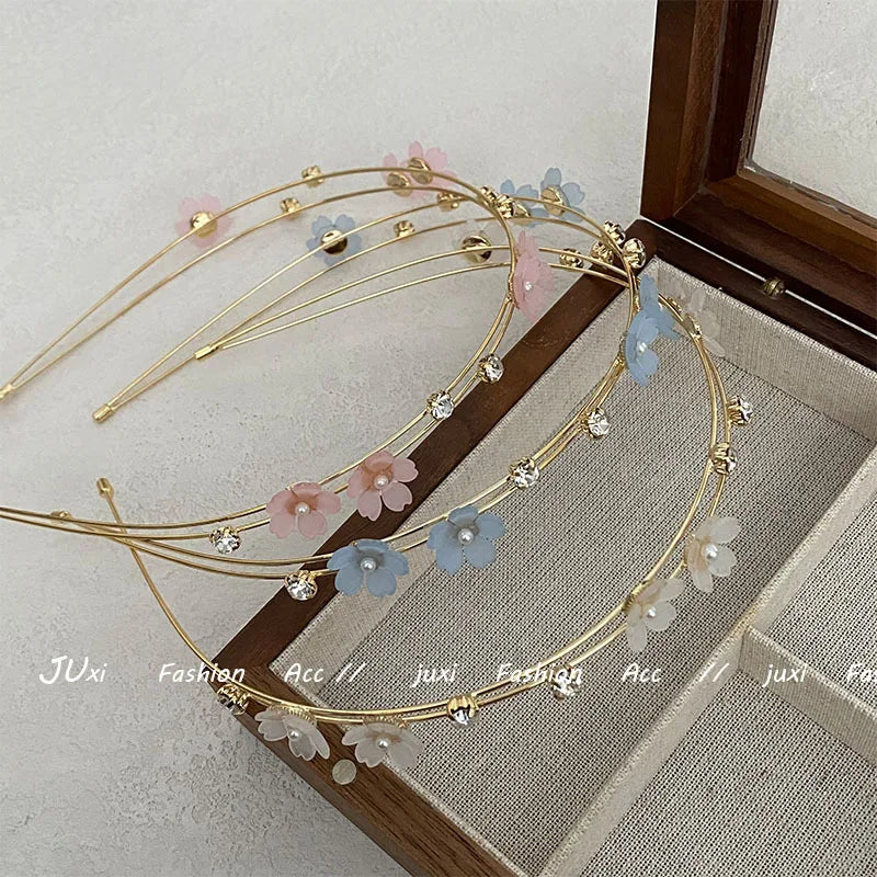 Korean Floral Crystal Double Layer Headband | Slim Hair Hoop Crystal Hair Headband QXL