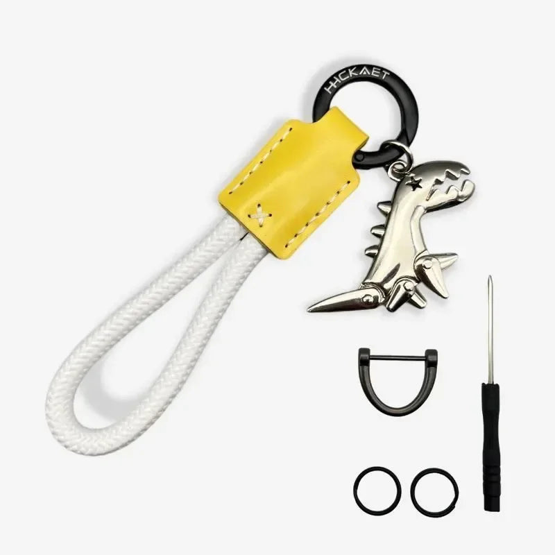 Dinosaur Keychain | Zinc Alloy Woven Leather Bag Charm Novelty Keychain QXL Style 10