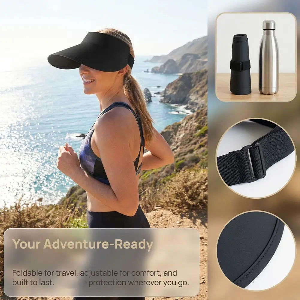UPF 50+ Wide Brim Sun Visor Hat | Foldable & Reversible Sun Visor Hat QXL
