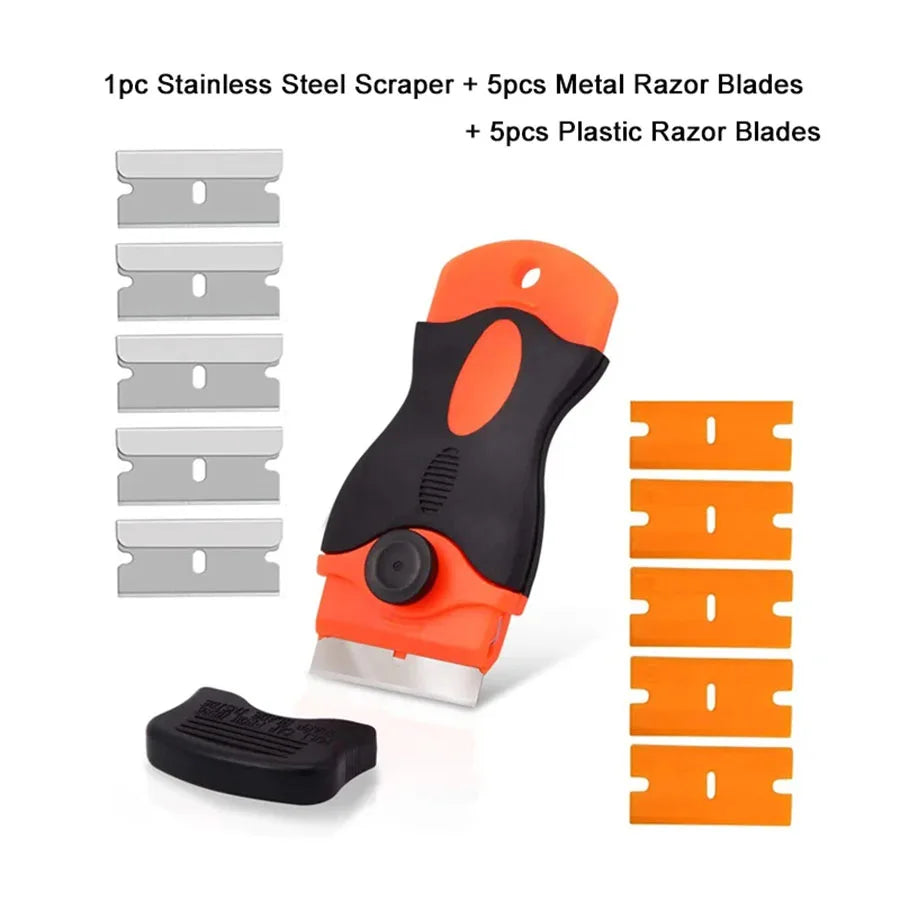 Razor Blade Scraper – Car Glass, Ceramic Hob & Sticker Remover Blade Scraper Tool QXL with 10 Blades