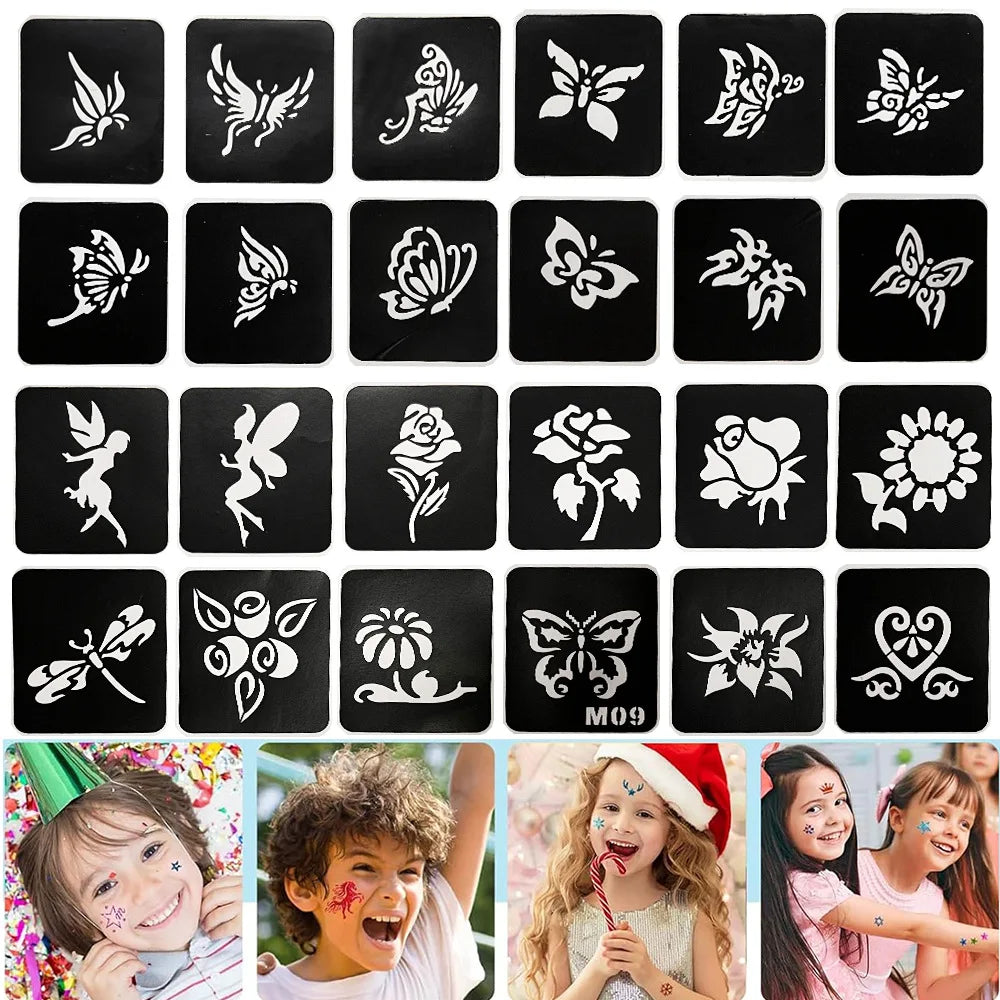 Glitter Temporary Tattoo Kit – 12 Colors, Stencils & Brushes Glitter Tattoo Kit QXL