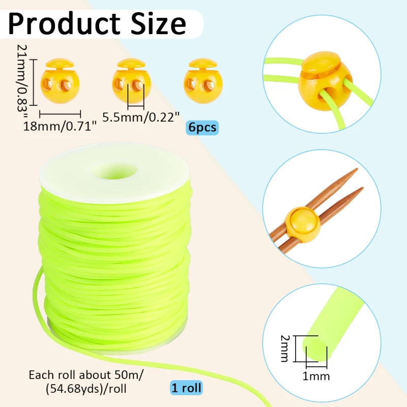 55-Yard 2mm Hollow Rubber Cord & 6 Cord Locks | Craft Kit Craft Cord Set QXL AECH04-11925