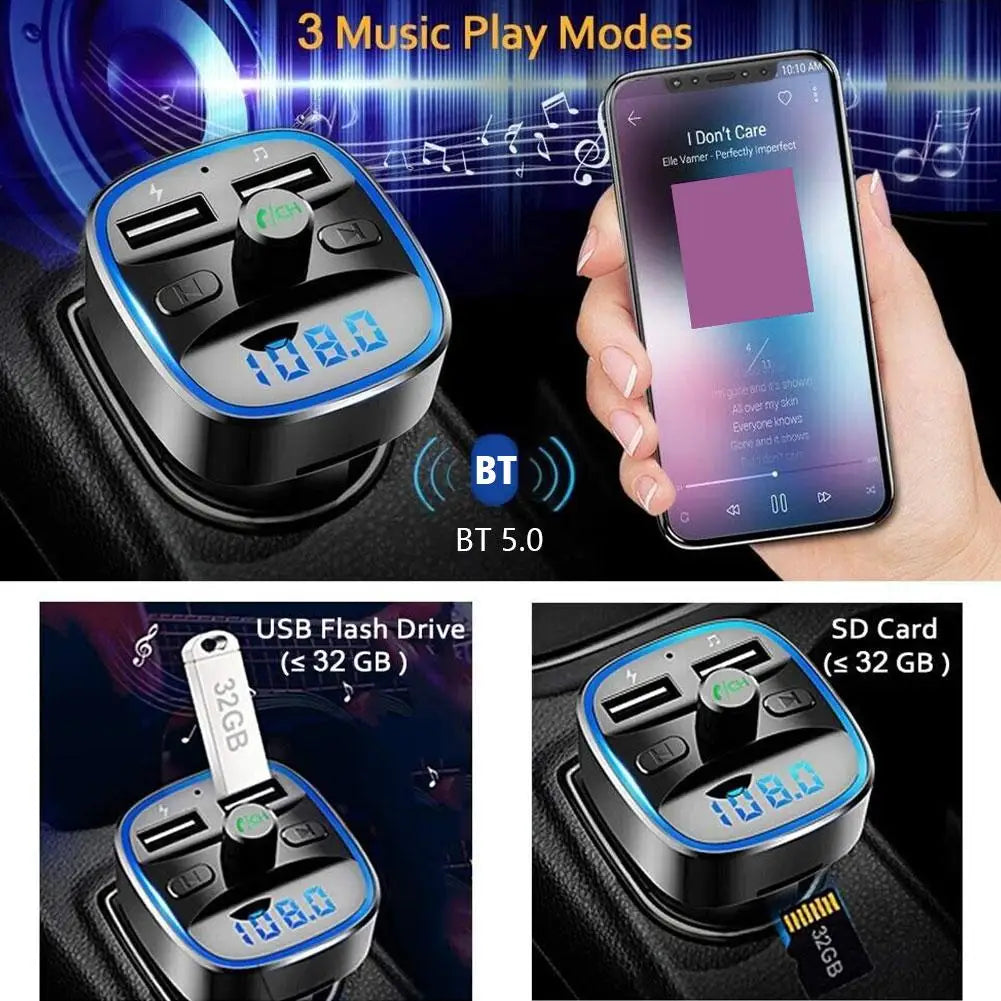 Bluetooth 5.0 FM Transmitter Car Adapter | Dual USB Fast Charge FM Transmitter Adapter QXL