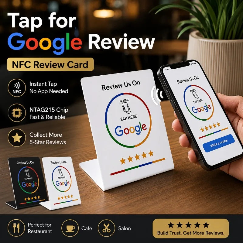 NFC Google Review Card Stand NTAG215 Tap Sign | 1 or 5 Pack NFC Review Stand QXL