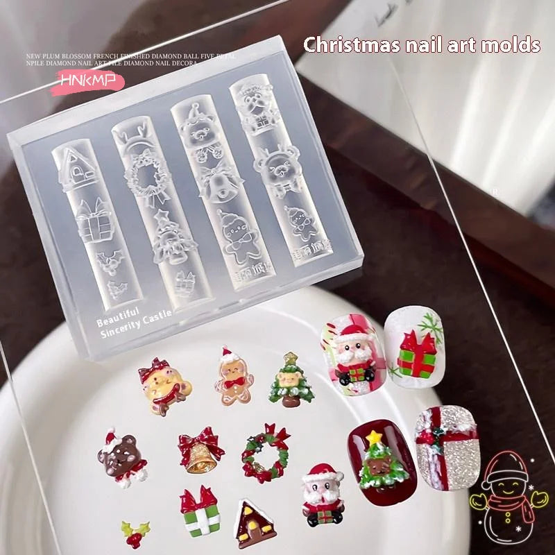 3D Christmas Silicone Nail Art Mold – Santa, Snowman & Tree Silicone Nail Mold QXL