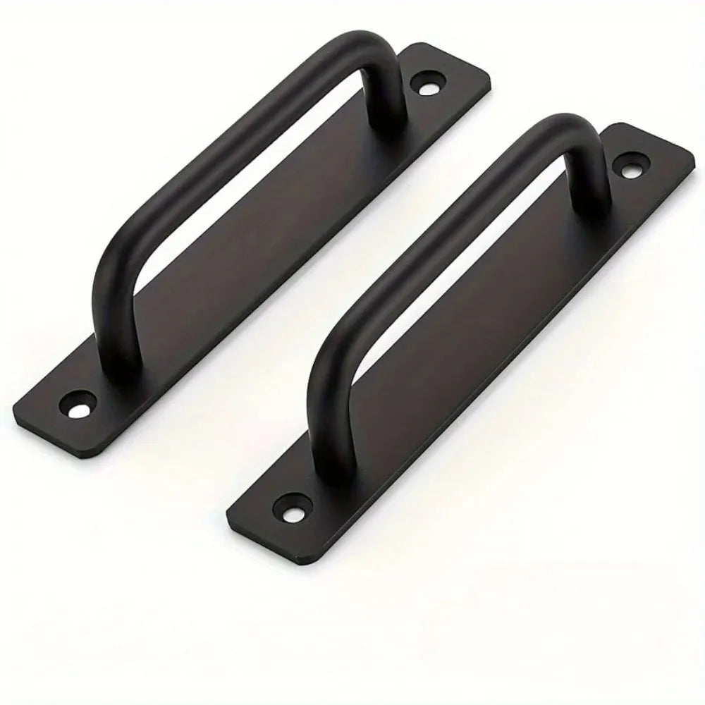 Black Aluminum Alloy Barn Door Pull Handle with Plate Door Pull Handle QXL