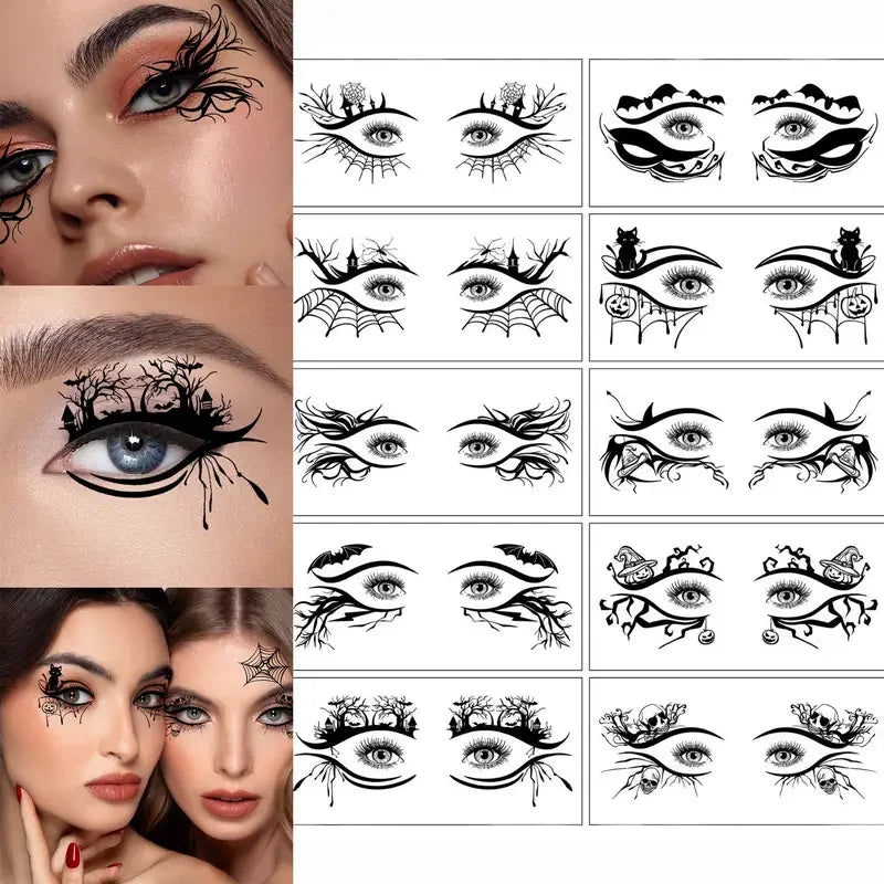 10-Pack Halloween Temporary Eye Tattoo Stickers | Waterproof Temporary Tattoo Stickers QXL 10 PCCS