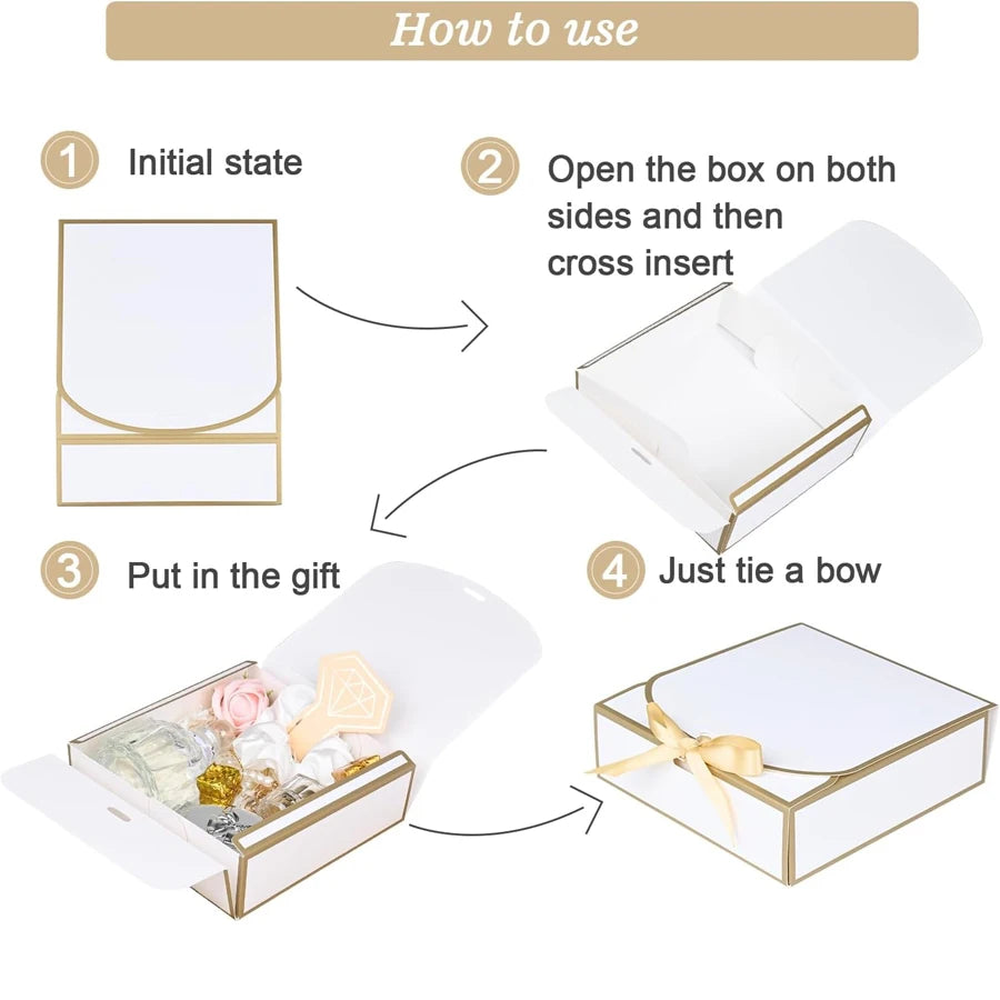 White Gift Boxes with Lids & Gold Ribbon | 20 or 60 Pack Gift Boxes QXL