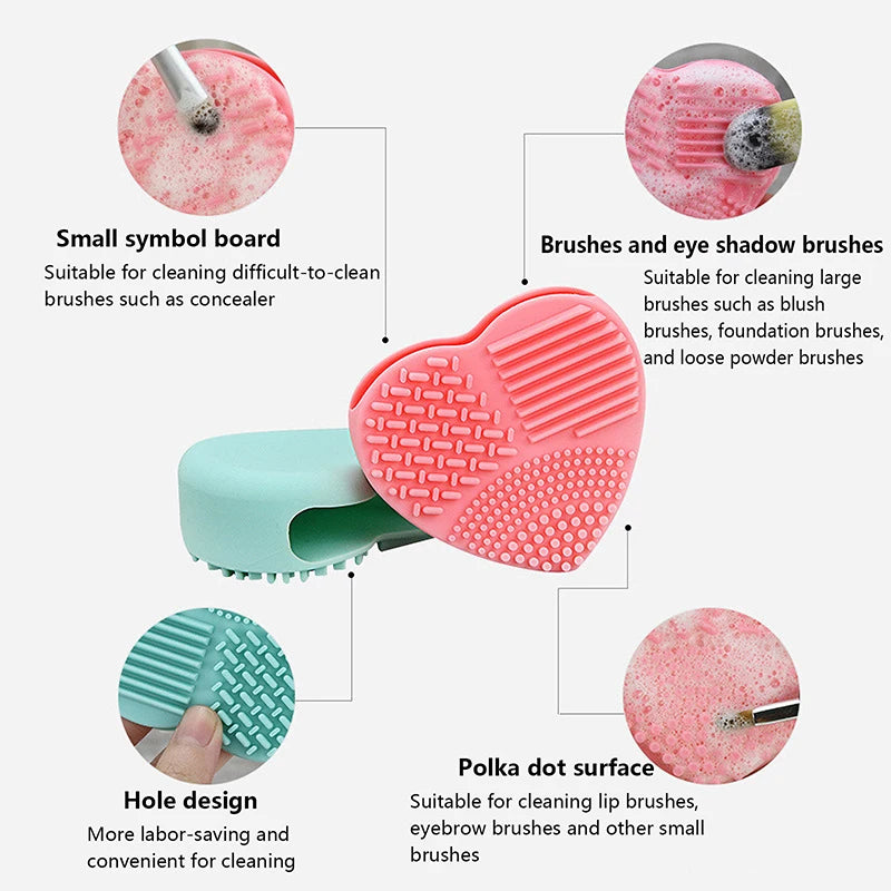 Heart-Shaped Silicone Makeup Brush Cleaning Mat | Portable Brush Cleaning Mat QXL
