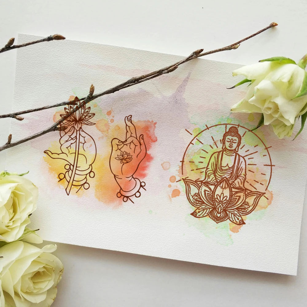 4-Pack Mini Buddha Lotus Clear Silicone Stamps for Scrapbooking Craft Stamps Set QXL