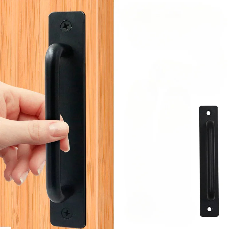Black Aluminum Barn Door Pull Handle with Plate | Sliding Door Door Pull Handle QXL