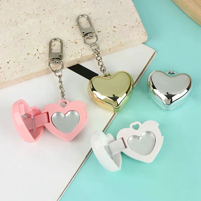 Heart-Shaped Mini Empty Compact with Mirror & Keychain Empty Makeup Compact QXL