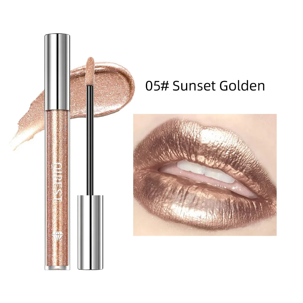 Dual-Purpose Liquid Lipstick & Diamond Eye Shadow Gloss Liquid Lip Glaze QXL Sunset Golden 4 pack