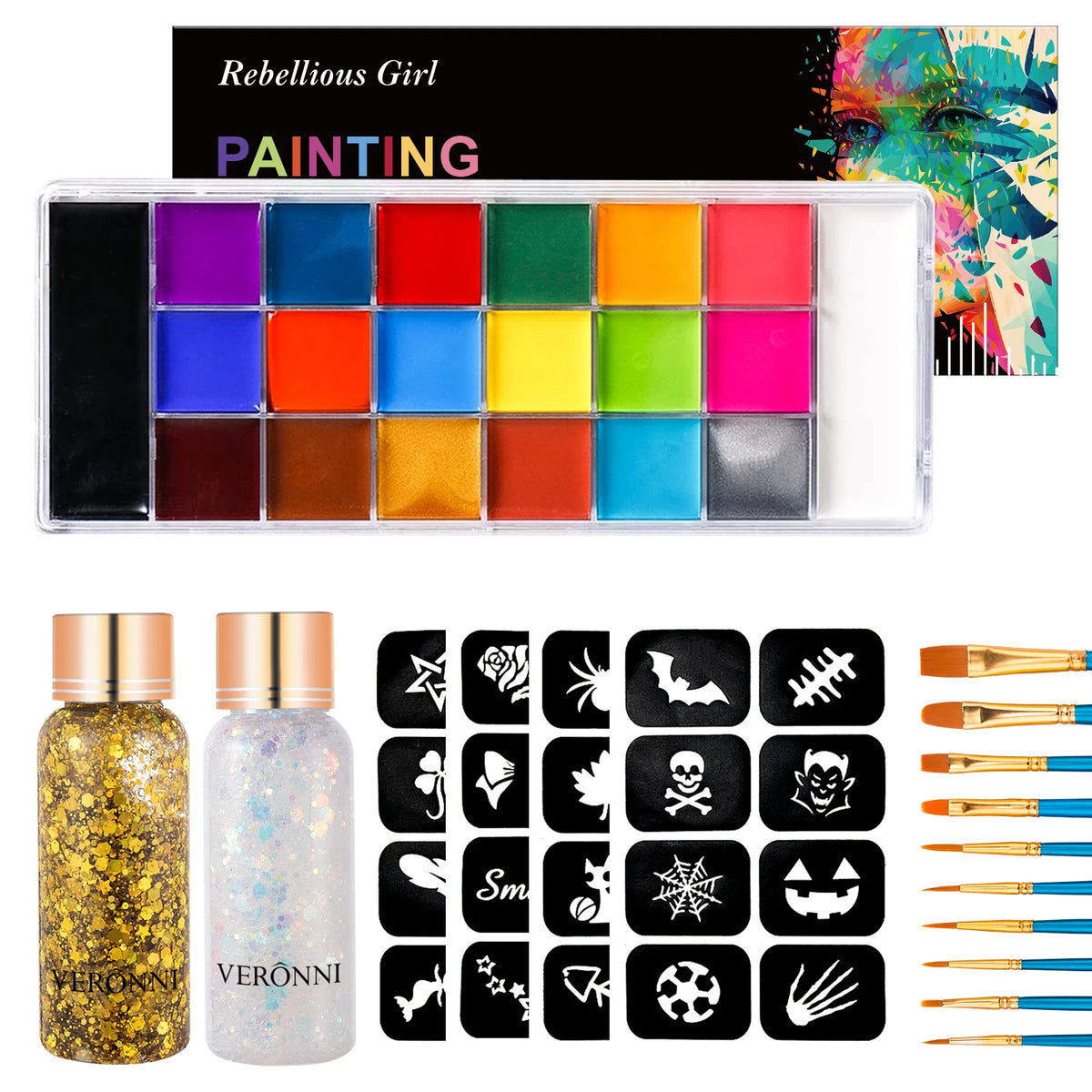 VERONNI 20-Color Face & Body Oil Paint Set | Halloween Cosplay Face & Body Paint QXL 5 pcs A