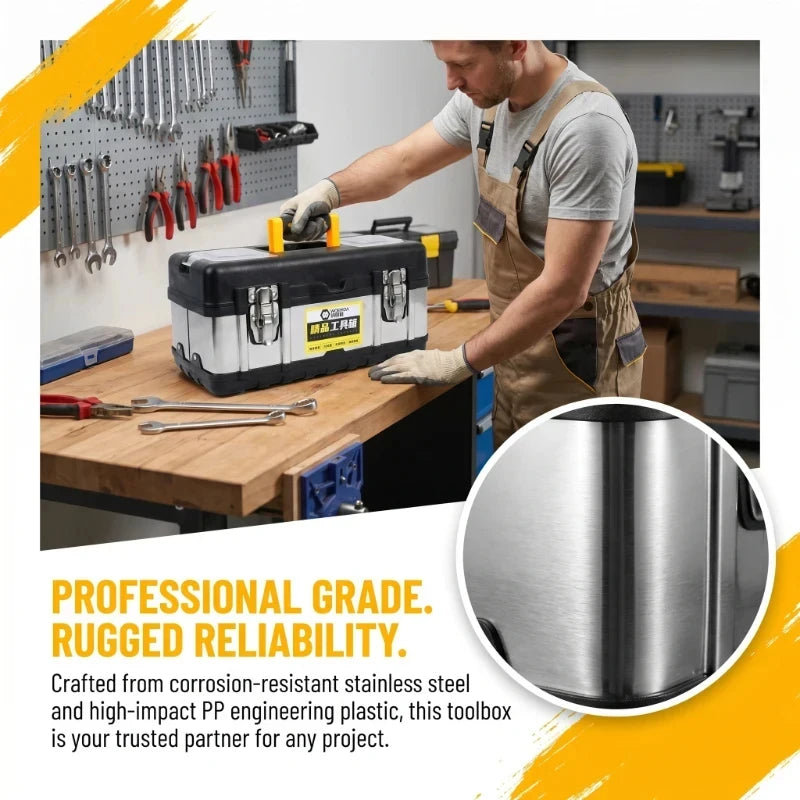 17-Inch Industrial Metal Toolbox | Portable Tool Organizer Case Metal Toolbox Case QXL
