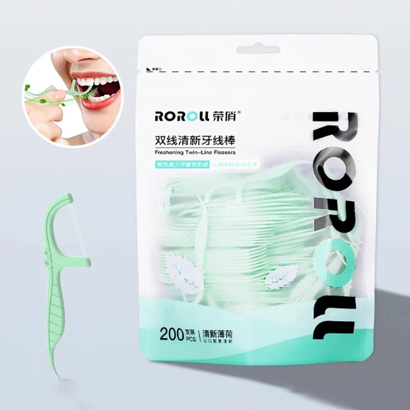 200-Pack Double-Line Mint Dental Floss Picks | Shmacax Dental Floss Picks QXL